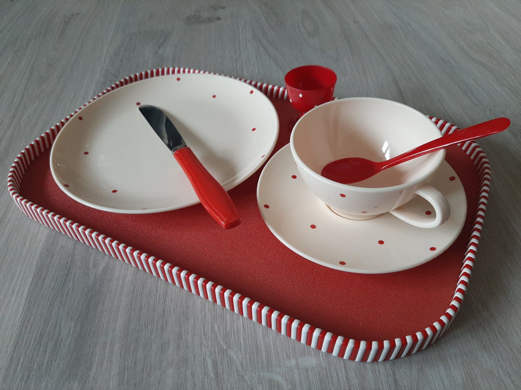 Set di piatti: 50er 60er Mid Century Tablett Gedeck Oldtimer Camping Set – Usato da Erschwil venduto da Karabella 6