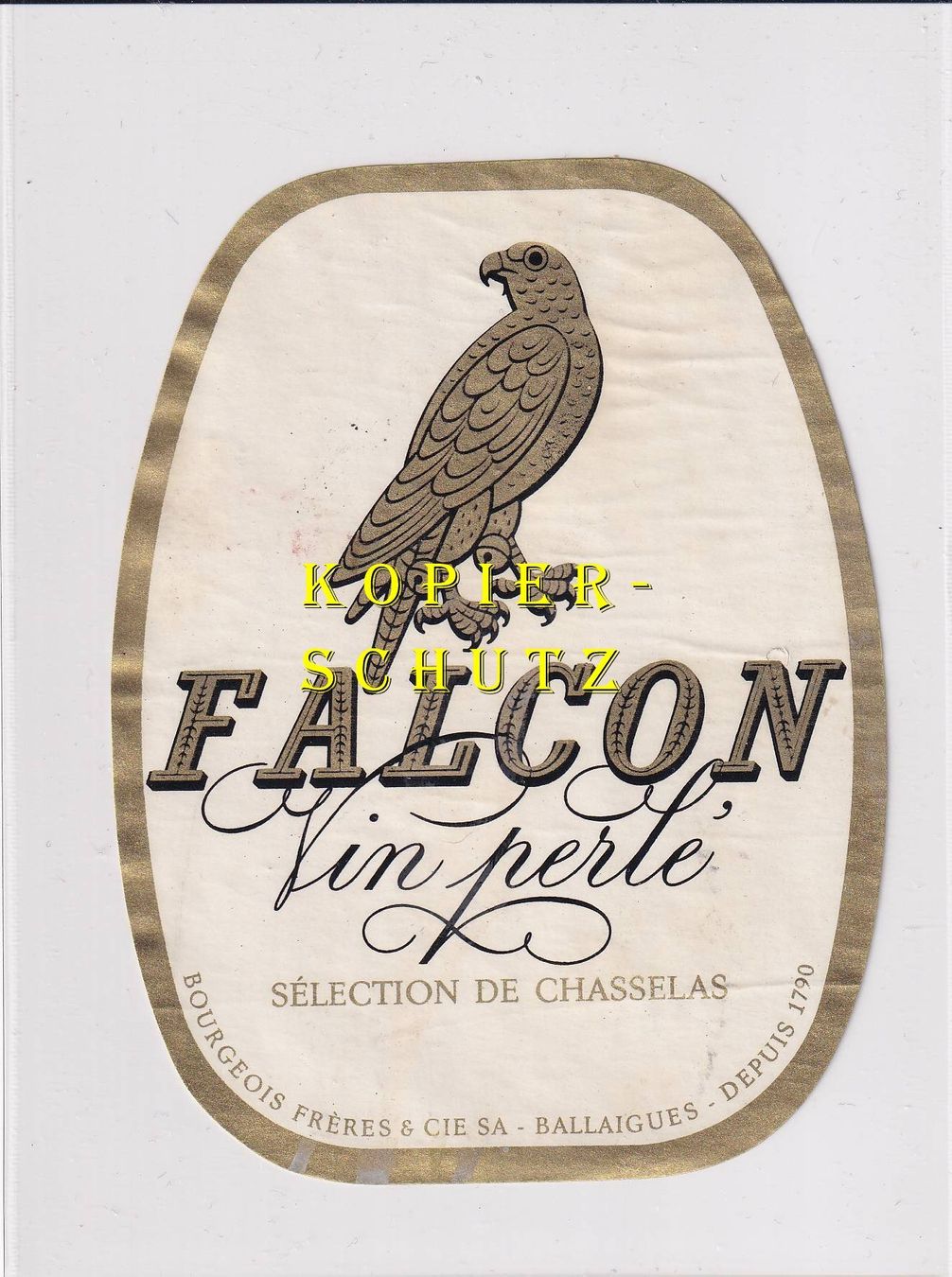 Papier: Etikette - Vin perlé "Falcon" (Sélection de Chasselas) /bd – D'occasion à Hombrechtikon par Rudolf07