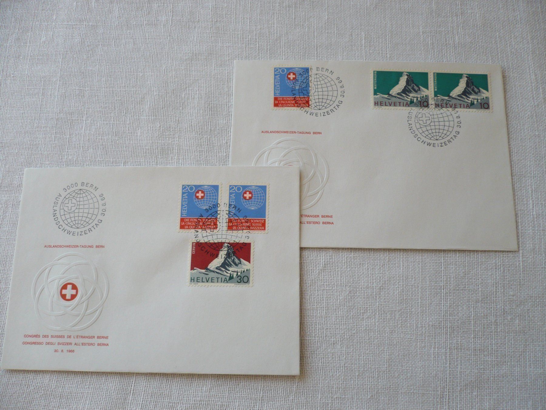 Tutti i francobolli: 1966 Auslandschweizertag 2 Belege – Usato da Zürich venduto da saltandpepper008