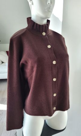 Stylische Strickjacke mit gerafftem Stehkragen m. Wolle, Top