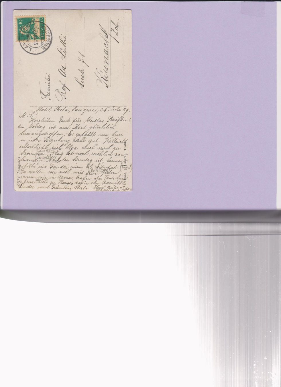 Cartoline postali: Langwies   -   alte Ansichtskarte von 1929 – Usato da Vitznau venduto da Ropaku 1