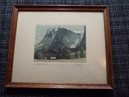 Gravure Wetterhorn paysage de montagne cadre occasion