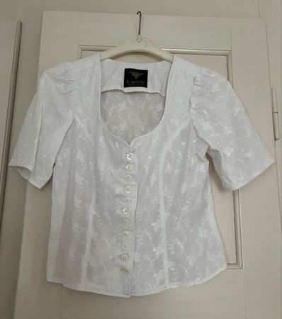 Bluse weiss Gr.38 bestickt (auch als Dirndel-Bluse nutzbar)