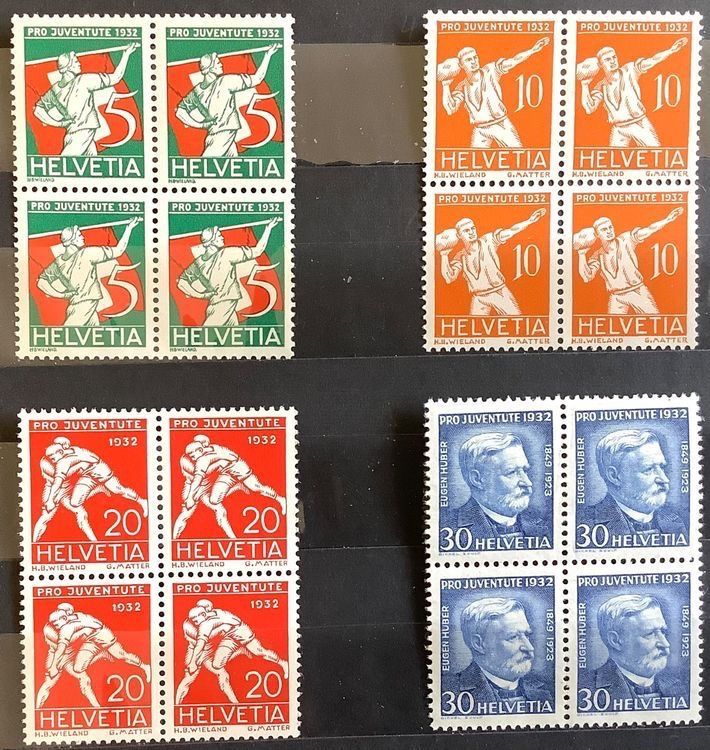 Alle Briefmarken: 1932 / Pro Juventute / Viererblöcke Postfrisch ** – Neu (gemäss Beschreibung) aus Liestal von Skunk02