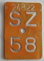 Velonummer Schwyz 1958 SZ 58
