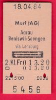 KARTON BILLETT, MURI(AG) - BONISWIL-SEENGEN, RETOUR, 2.KLASS