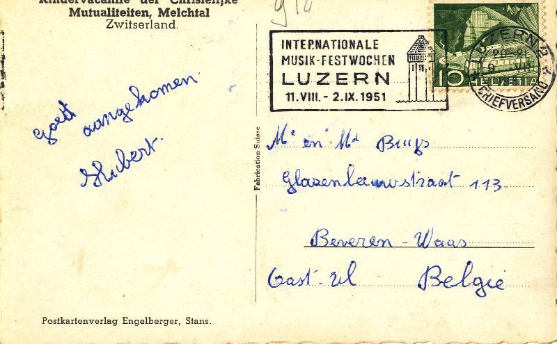 Cartoline postali: Melchthal + 1951 – Usato da Emmenbrücke venduto da teestube 1