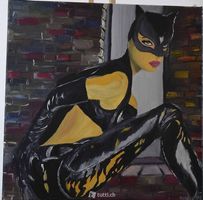 Dipinto su tela in olio Catwoman portrait 40x40 cm