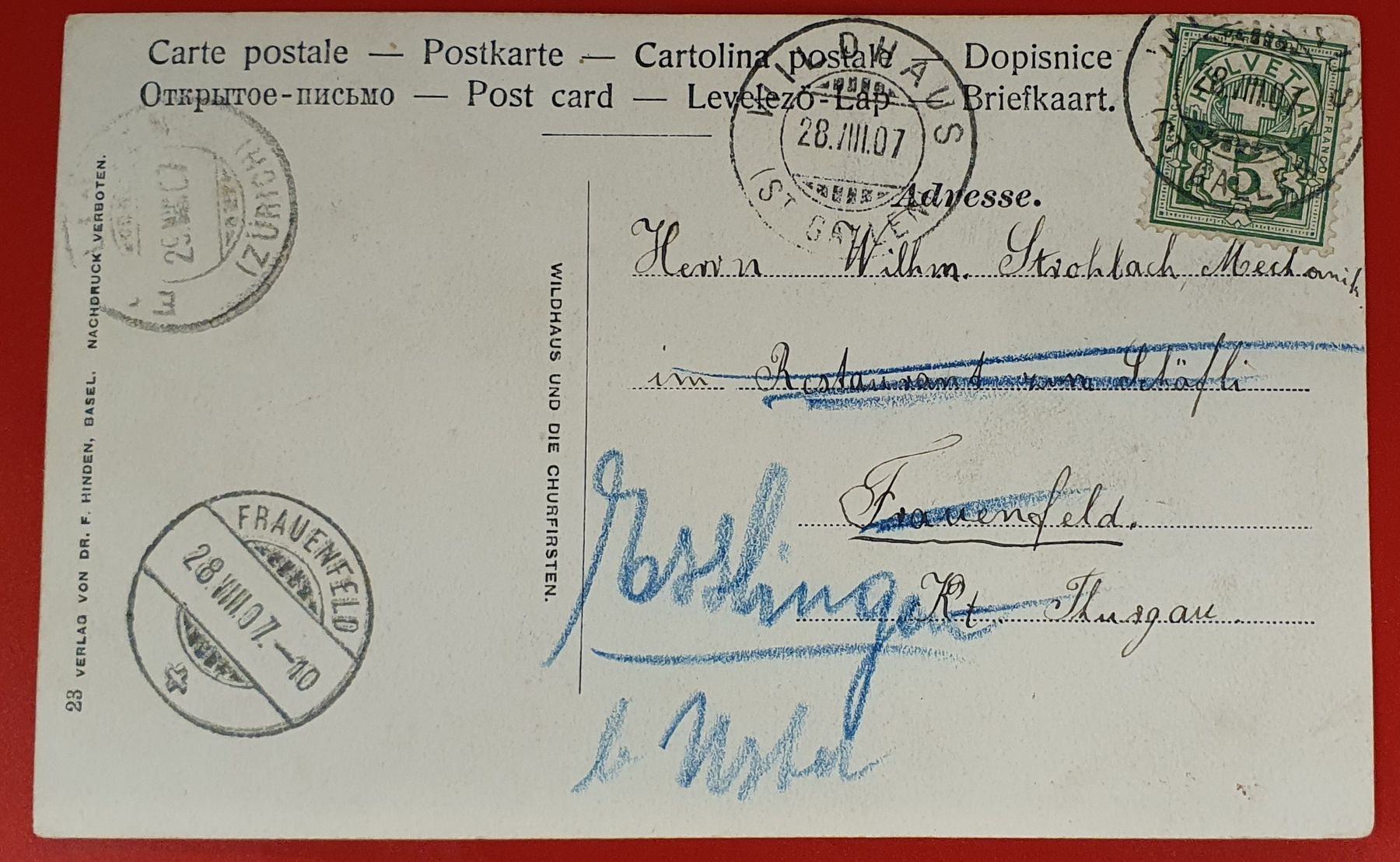 Cartoline postali: Wildhaus 1907 – Usato da Kreuzlingen venduto da Rschweiz1 1
