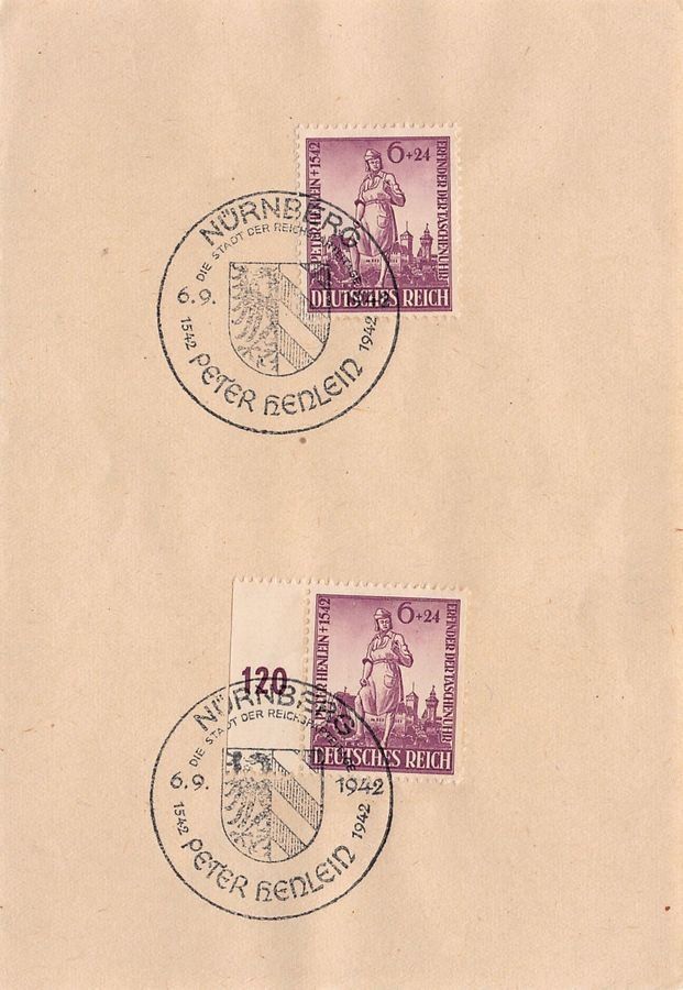 Tutti i francobolli: Nürnberg, 400 Jahre Peter Henlein 1942 – Usato da Frauenfeld venduto da POML