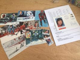 Skisport Autogrammkarten Konvolut mit Briefmarken Set (142)
