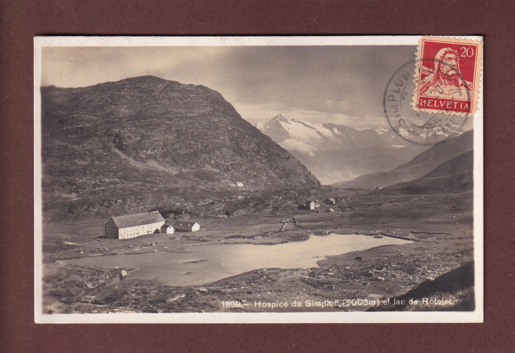 Cartoline postali: Hospice du SIMPLON - Lac de Rorel - 1920 – Usato da Pully venduto da nicecards-shop