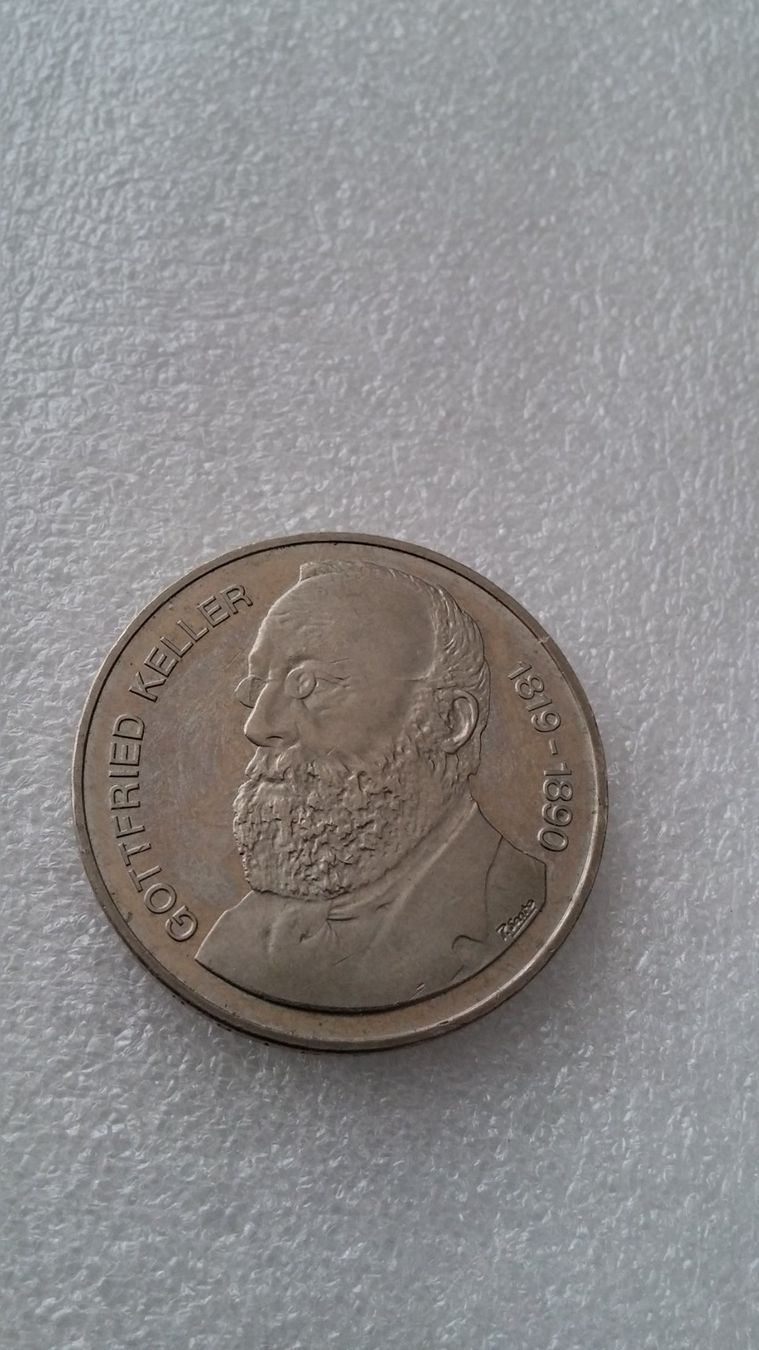 Tutti le monete: 5 Franken Münze 1990 Gottfried Keller – Usato da Zürich venduto da sendbad 1