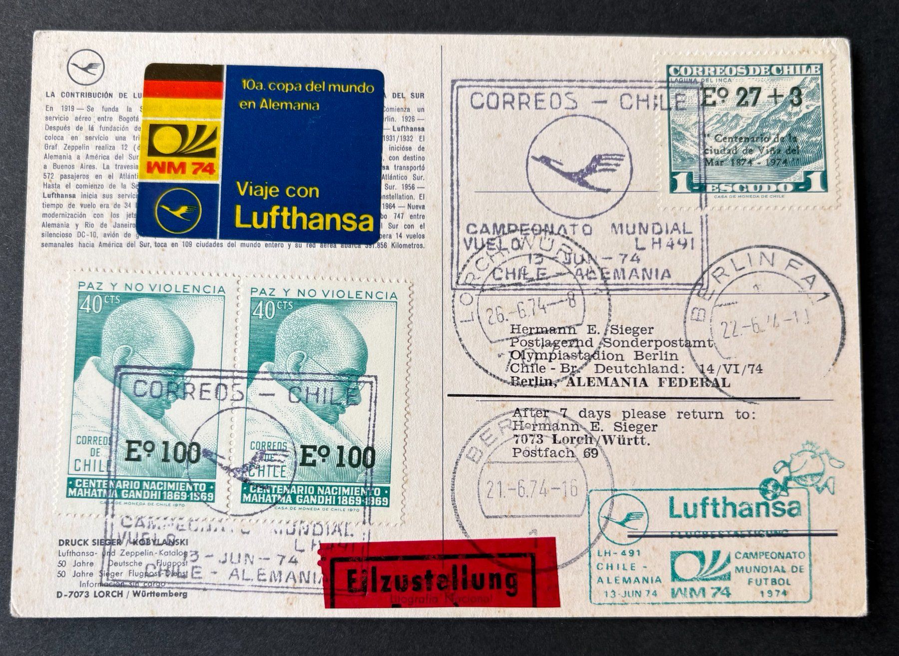 Cartoline postali: ANSICHTSKARTE LUFTHANSA WM74 – Usato da Ostermundigen venduto da wini63 1