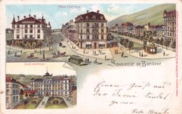 Biel Bienne BE // 1903 Litho Place Centrale Ecole Téchnique