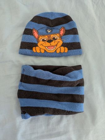 Kinder Mütze und Schal Set Paw Patrol Streifen blau 