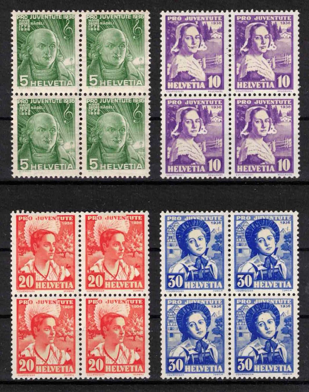 Tutti i francobolli: Pro Juventute 1936 im 4er-Block, postfrisch ** – Nuovo (secondo la descrizione) da Nuglar venduto da Stamp88