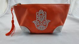 Kosmetiktasche Hamsa Hand orange/silber Glitzer neu