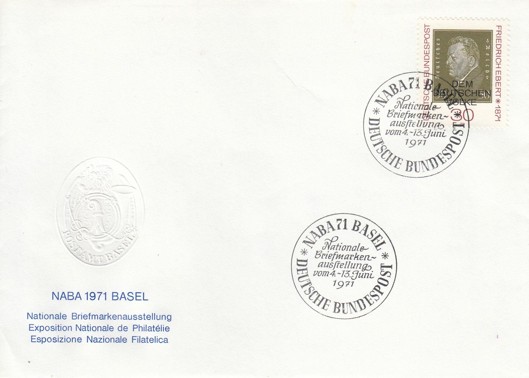 Tutti i francobolli: NABA 71 Basel Nat. Briefmarkenausstellung Friedrich Ebert – Usato da Spreitenbach venduto da Mustang_1105