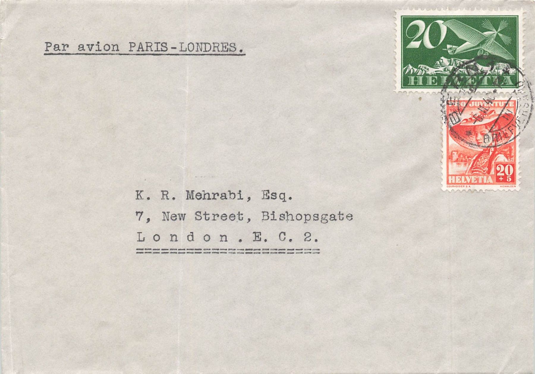 Tutti i francobolli: Luftpost Paris London 1939 – Usato da Biasca venduto da Blenio71