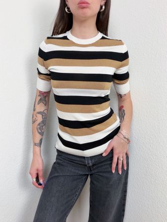BOSS Striped Knit Top - Short Sleeve - Size S