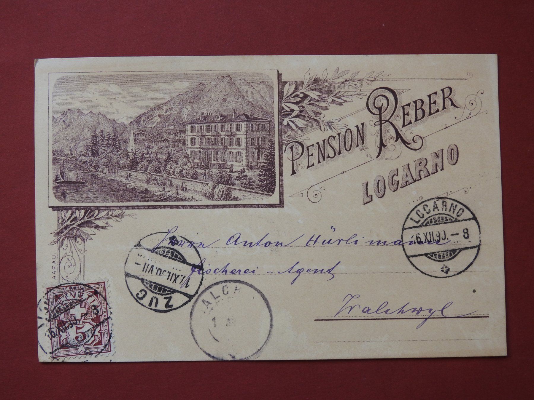 Cartoline postali: Locarno Pension Reber - 1890 – Usato da Rain venduto da 999-800-K
