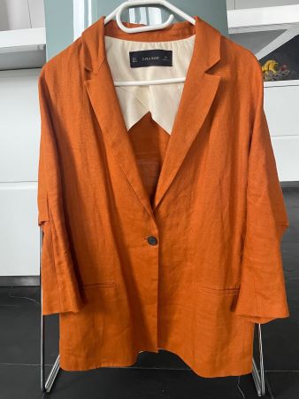 Zara Oversize- Leinen-Blazer orange Gr. S