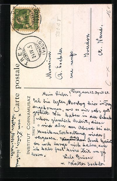 Cartoline postali: AK Trey, Institut Cornamusaz, 1925 – Usato da Berlin venduto da bartko-reher 1