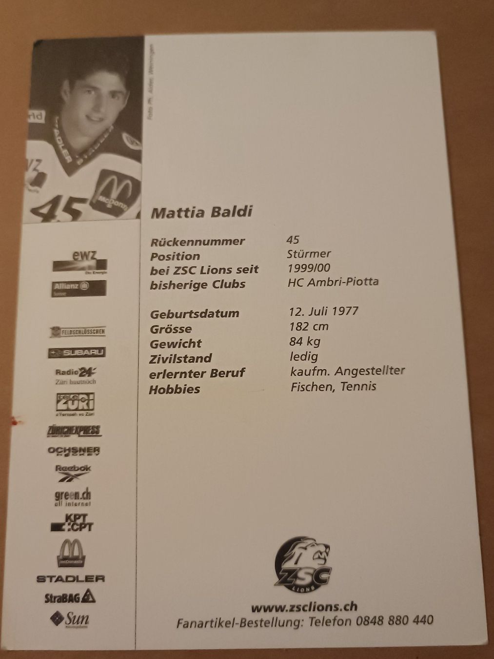 Autographes: Mattia Baldi - ZSC - handsigniert – D'occasion à Menziken par Artographs 1