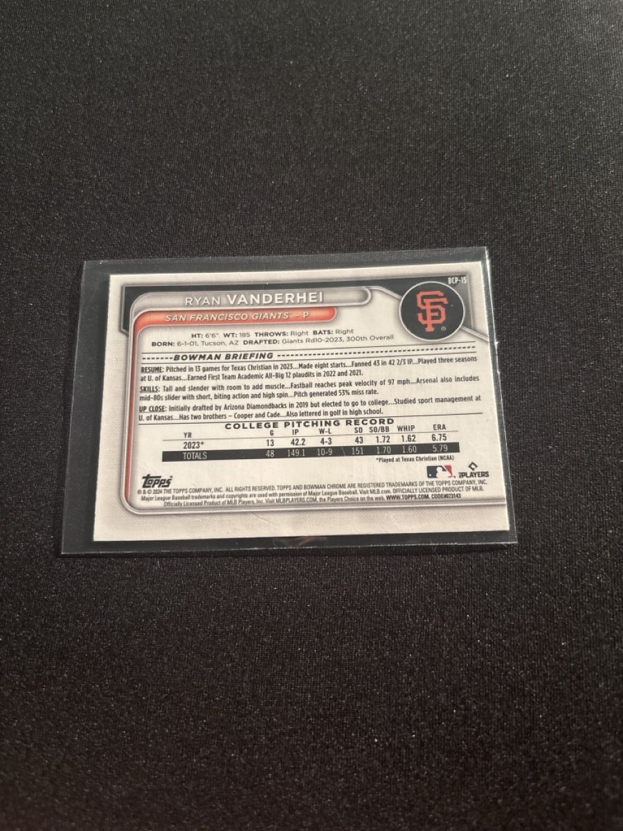 Topps Sammelbilder & Trading cards: Ryan Vanderhei - San Francisco Giants - Bowman Chrome – Gebraucht aus Kaiseraugst von Baum_12 1