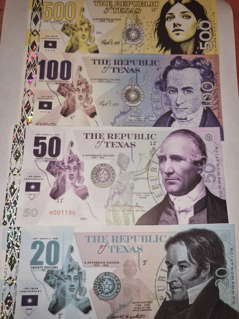 Banconote: lot de 4 billets commémoratif Texas – Nuovo (secondo la descrizione) da Senèdes venduto da hen_fw8b