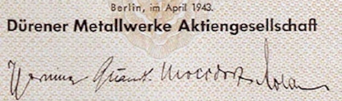 Documenti: Dürener Metallwerke AG, Berlin - 1943 – Usato da Solothurn venduto da Sgasche 1