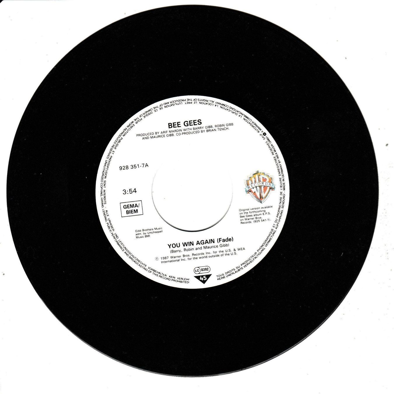 Dischi in vinile: Bee Gees - You win again 7" Vinyl-Single 1987 – Usato da Tübach venduto da JamesStone 2