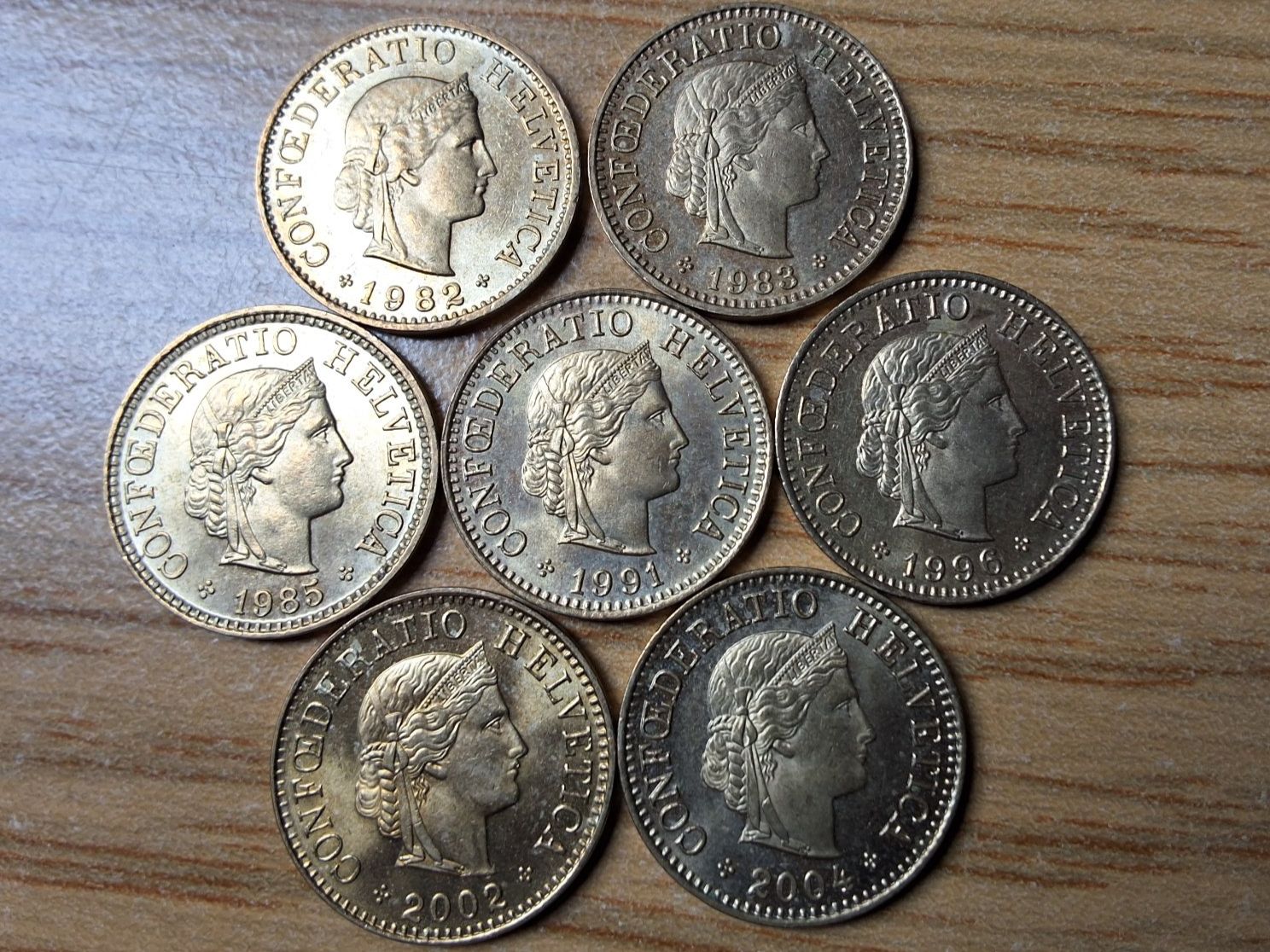 Tutti le monete: 5 Rappen 1982/2004 - Lot 7 Stück! – Usato da Münchenstein venduto da purbach1 8