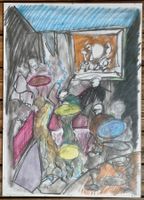 Zeichnung sig. Thomas Torgler 1983 "Das fliegende Wirtshaus"