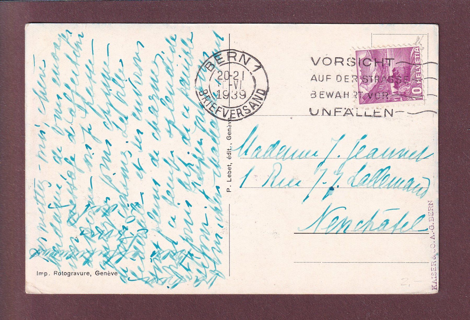 Cartoline postali: BERN - Gerschtigkeitsgasse - 1939 – Usato da Pully venduto da nicecards 1