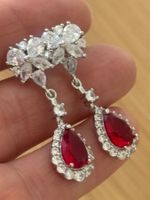 Luxus Elegante Zirkonia Ohrstecker Farbe:Silber / Rot