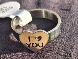 Edelstahl Ring mit Herz "I ❤️ You" - Gr.18