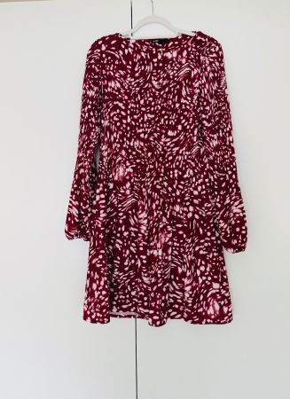 Maje Plissee-Kleid in Bordeaux/Creme – Gr. 3