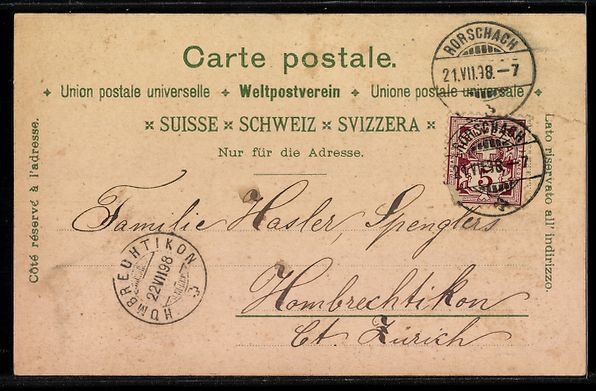 Cartoline postali: Lithographie Rorschach, Totalansicht, Institut Wiget, Töchte – Usato da Berlin venduto da bartko-reher 1