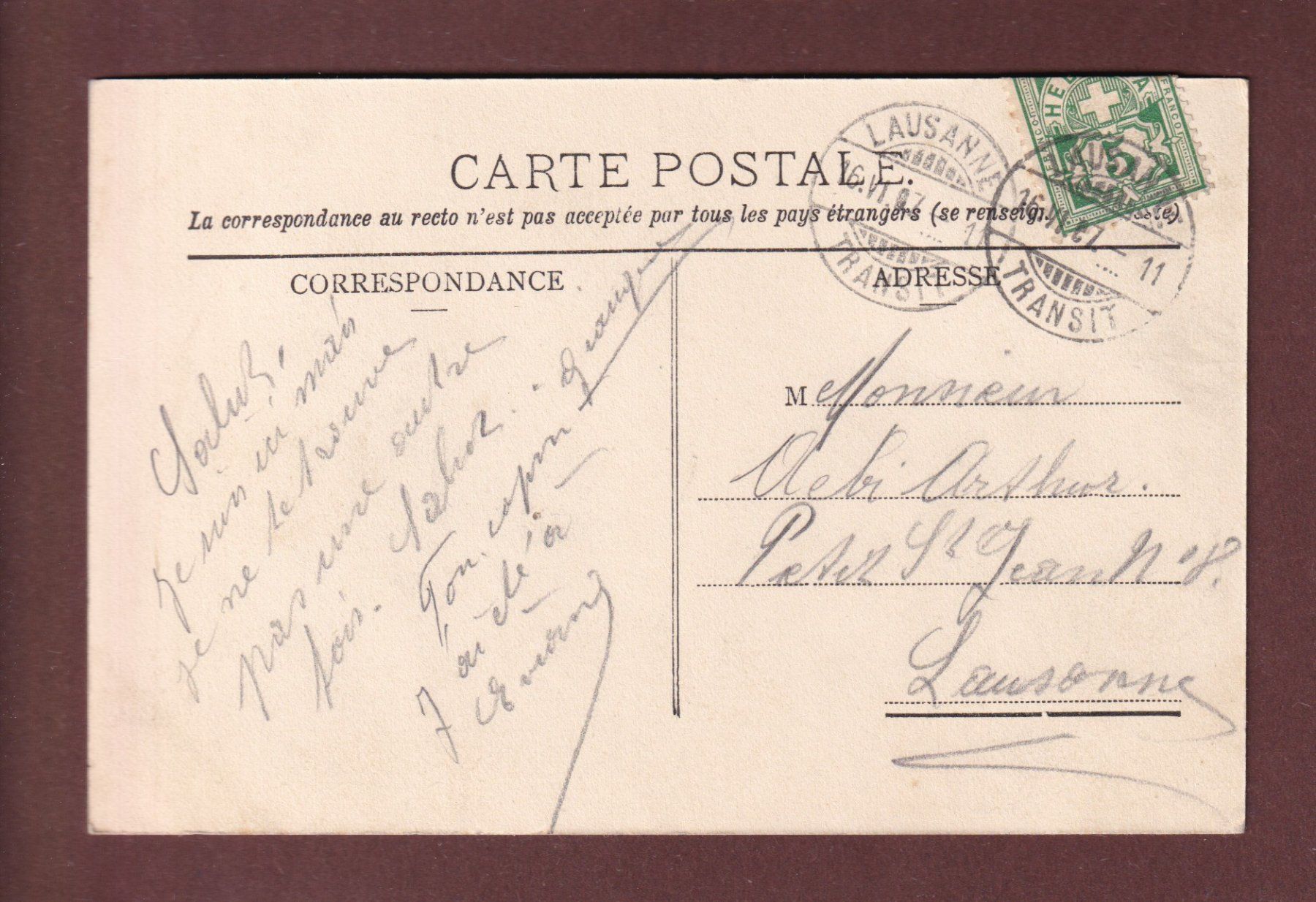 Cartoline postali: LAUSANNE - Université - 1907 – Usato da Pully venduto da nicecards-shop 1