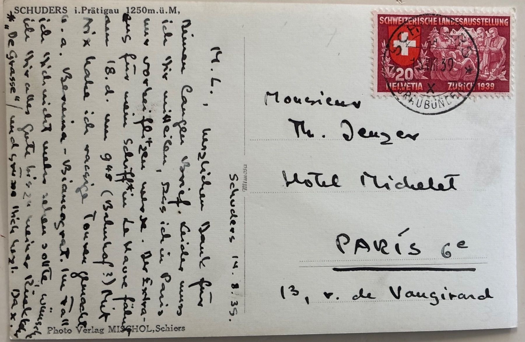 Cartoline postali: Schuders im Prättigau, 1939 – Usato da Frauenfeld venduto da Merk52 1