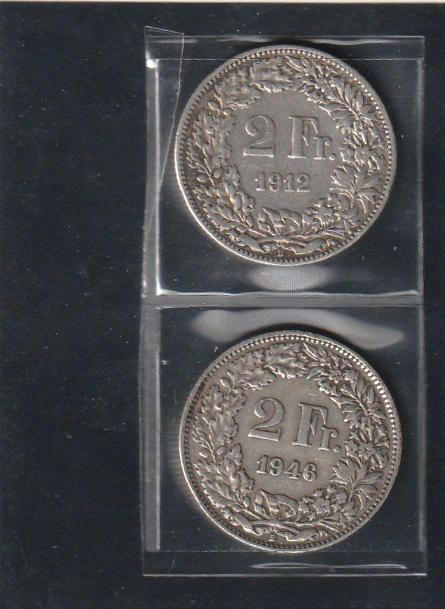 Alle Münzen: 2 x 2 Franken 1912 + 1946 – Gebraucht aus Rorschacherberg von fratovi2