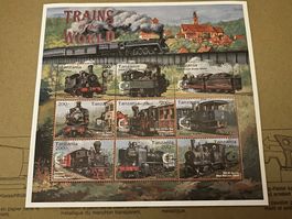 Briefmarken Bogen Tansania Züge Eisenbahn.
