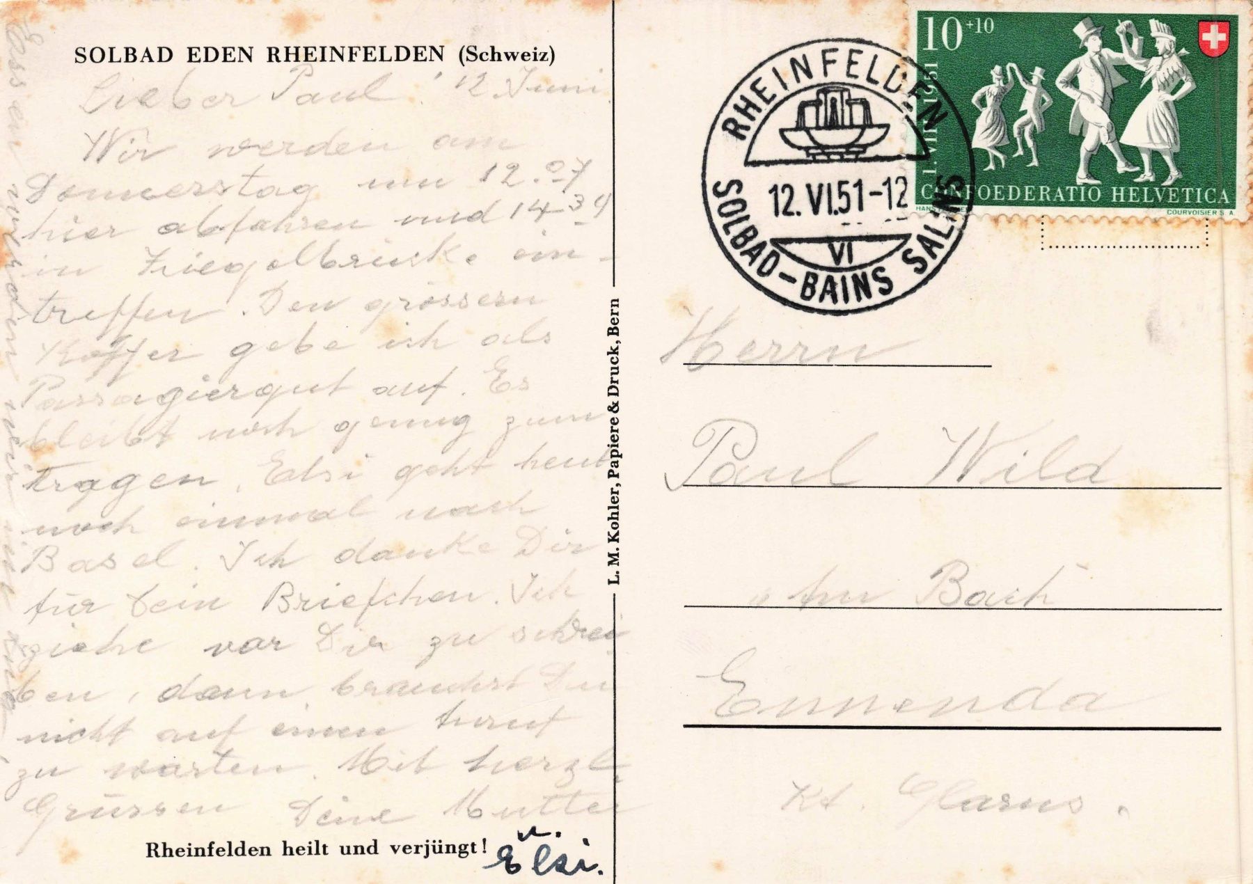 Cartes postales: Solbad eden rheinfelden G – D'occasion à Biasca par Blenio71 1