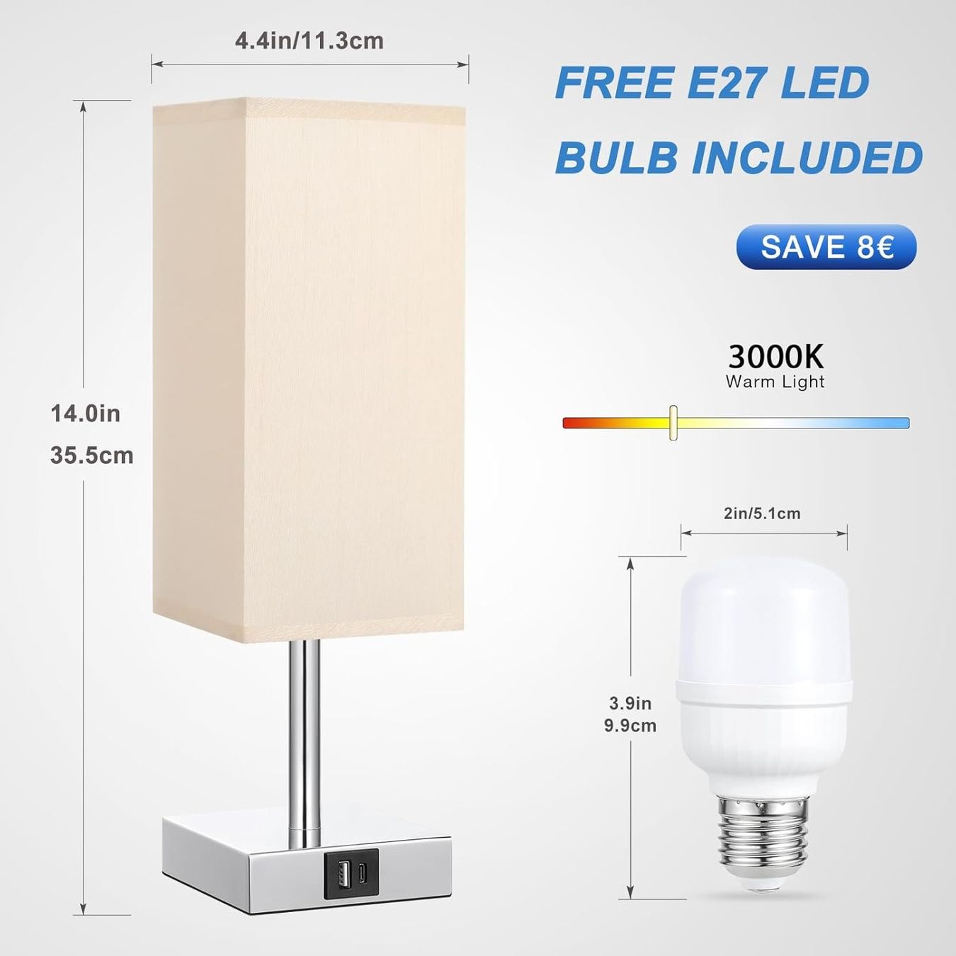 Lampade: Nachttischlampe Touch Dimmbar mit USB A+C – Nuovo e nell'imballaggio originale da Nuglar venduto da SaleRitter 6