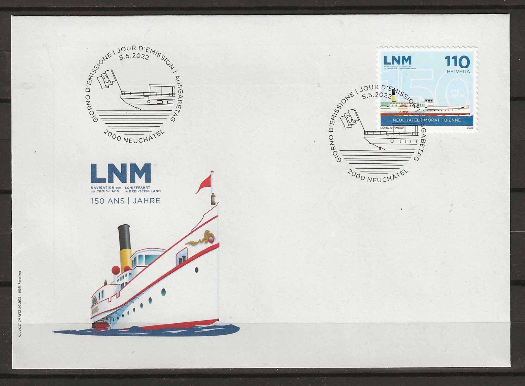 Tutti i francobolli: F1912 - FDC Navigation sur les 3 lacs 2022 – Usato da Trélex venduto da Phil_Albert