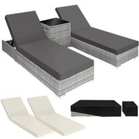 2er Set Sonnenliegen Rattan mit Tisch Schutzhülle KORANA