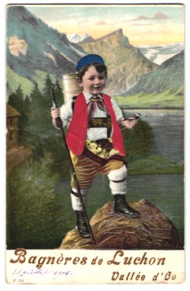 Cartoline postali: Stoff-Präge-AK Schweizer Bub in Tracht, – Usato da Berlin venduto da bartko-reher