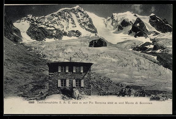Cartoline postali: Tschiervahütte, Motiv mit Piz Bernina u – Usato da Berlin venduto da bartko-reher